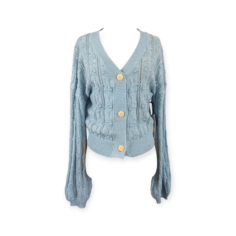 Blue Knit Cardigan Sweater